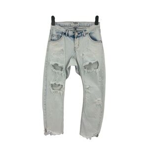 One x One Teaspoon Lonely Boys Light Wash Distressed Denim Jeans Relaxed Sz 25